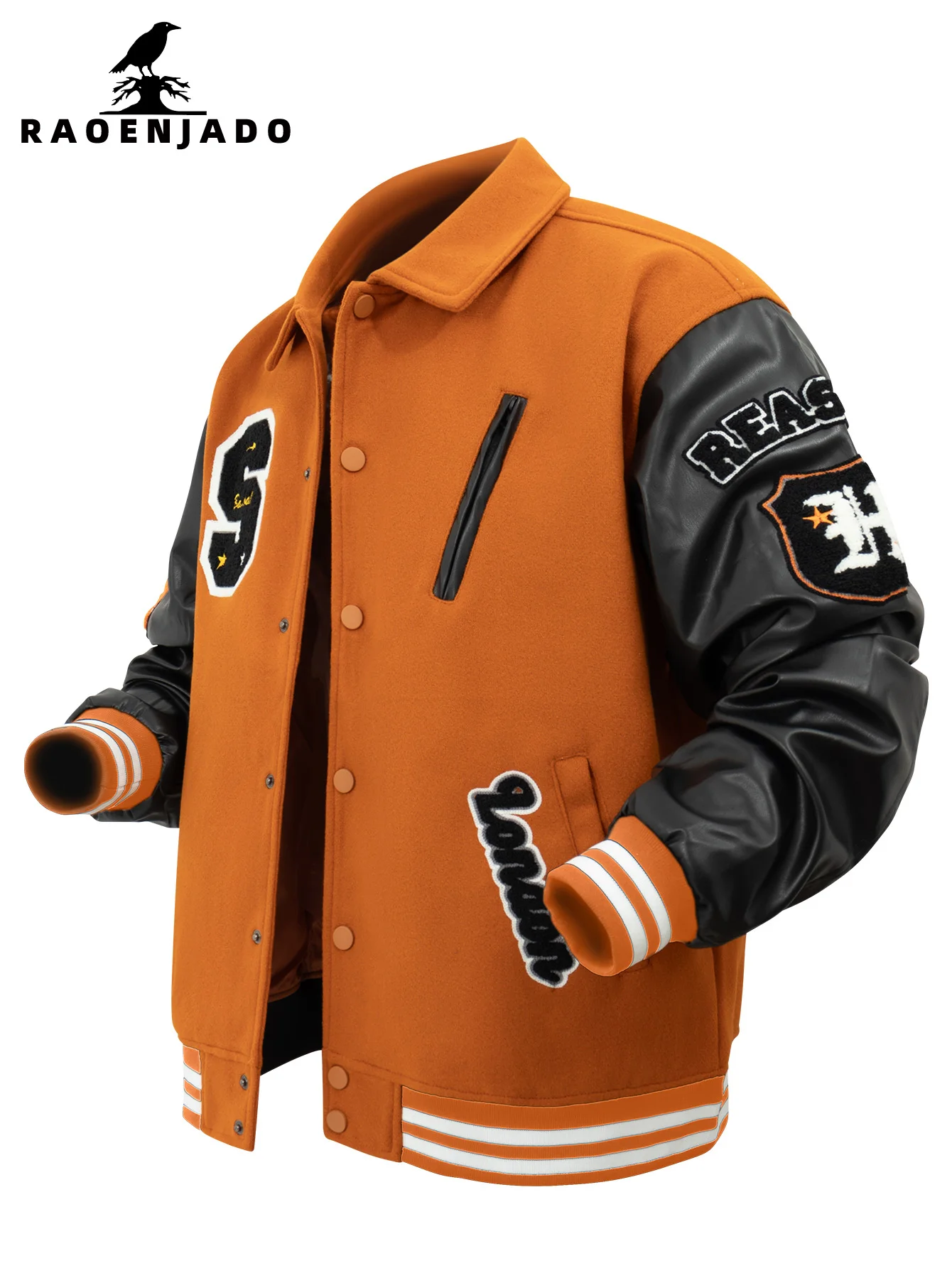 

Мужская куртка-бомбер с рукавами из искусственной кожи, винтажная куртка-бомбер с отложным воротником, бейсбольная куртка, верхняя одежда для весны/осени