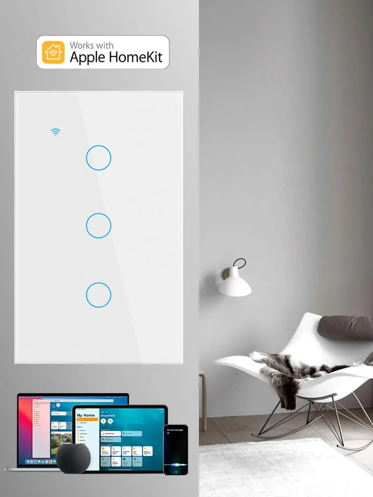 Inteligentny włącznik BONDA Homekit, bez przewodu neutralnego, EU/US, dotykowy włącznik światła z czujnikiem, sterowanie głosowe Smart Google Home Alexa Siri, 220V 110V — 2