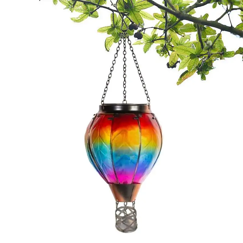 Solar Powered Hot Air Balloon Lantern Flickering Flame Lights Chain Hook Hanging Solar Lanterns For Landscape Yard Patio