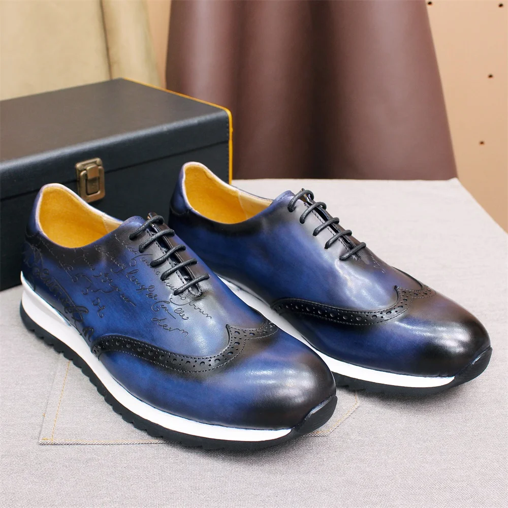 High End Leather Handmade Shoes, Lace Up Height Increasing Casual Shoes, Fashionable and Comfortable Office Dress Men\'s Shoes