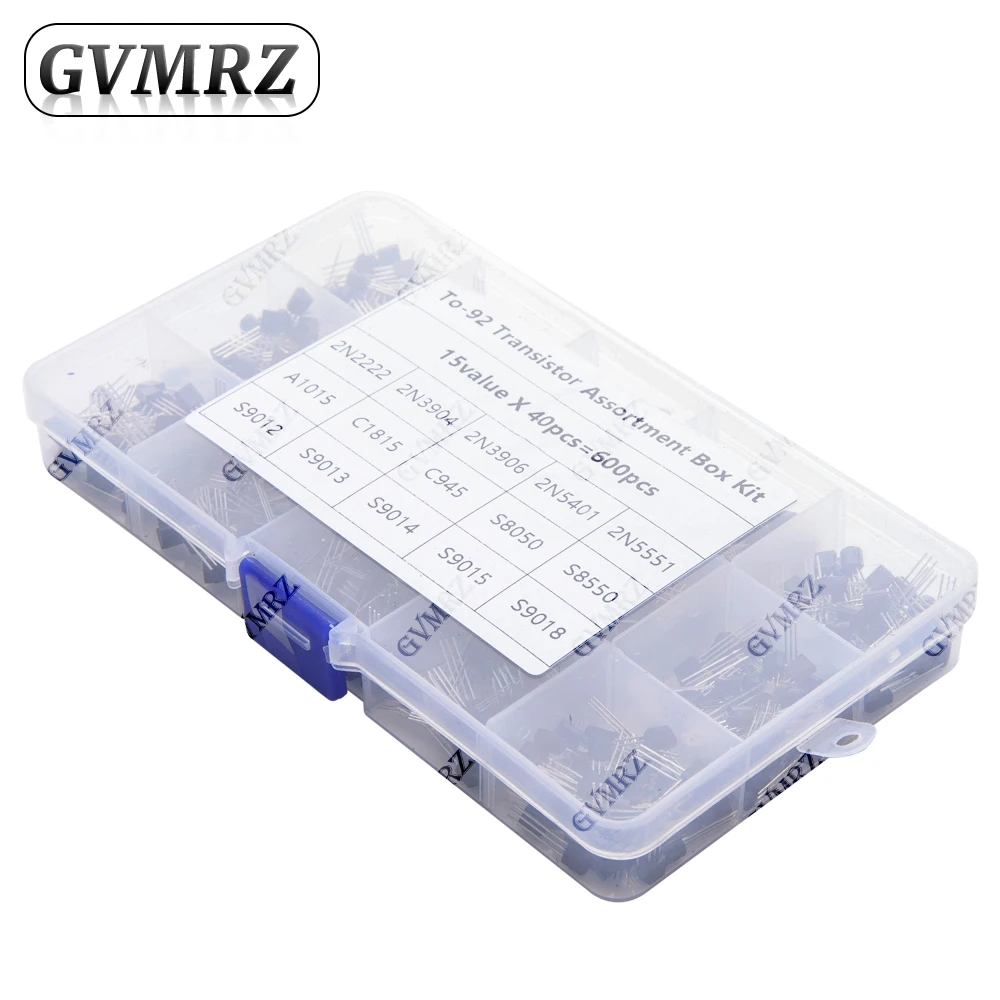 600PCS 15Value x 40Pcs Transistor TO-92 Assortment Box Kit Transistors 2N2222 2N3904 2N3906 C945 S8050 Direct-plug triode box