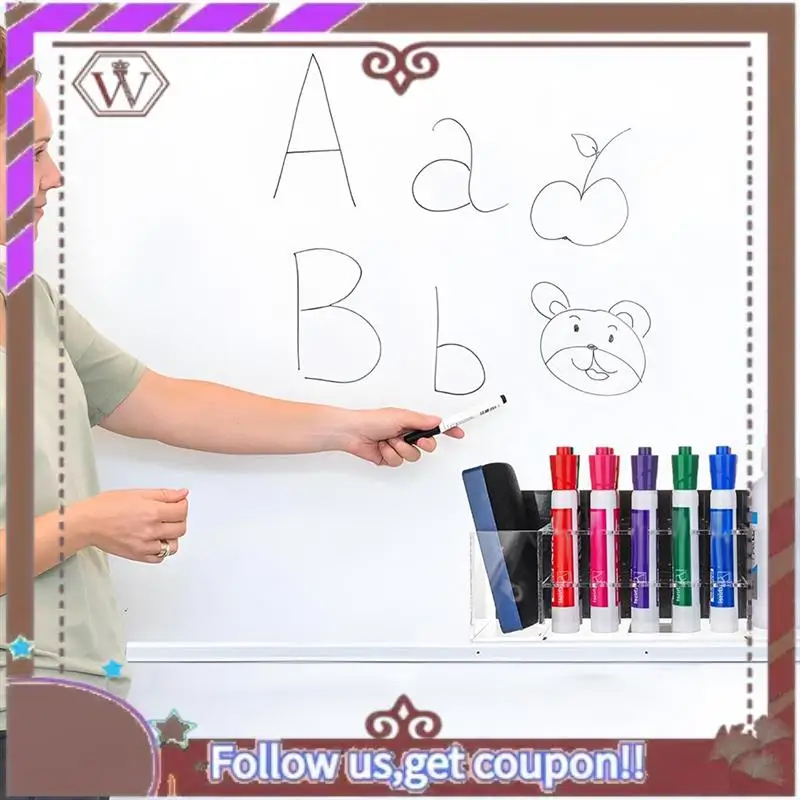 ABBG-حامل قلم تحديد المسح الجاف المغناطيسي حامل أقلام مغناطيسي من الأكريليك الشفاف مع 10 فتحات وحامل ممحاة حامل قلم رصاص