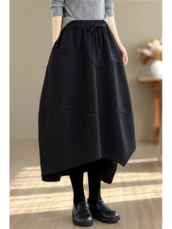Thiened Warmth f-length Skirt Irregular Cut Women's Commute Sle High Waist A-line Cotton Blend Winter Faion