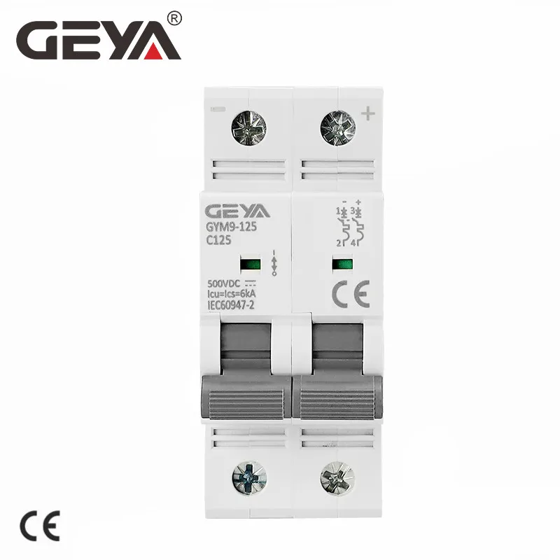 

GEYA Din Rail DC MCB 6KA 2P 500VDC Mini Circuit Breaker DC 80A 100A 125A MCB for Solar PV system