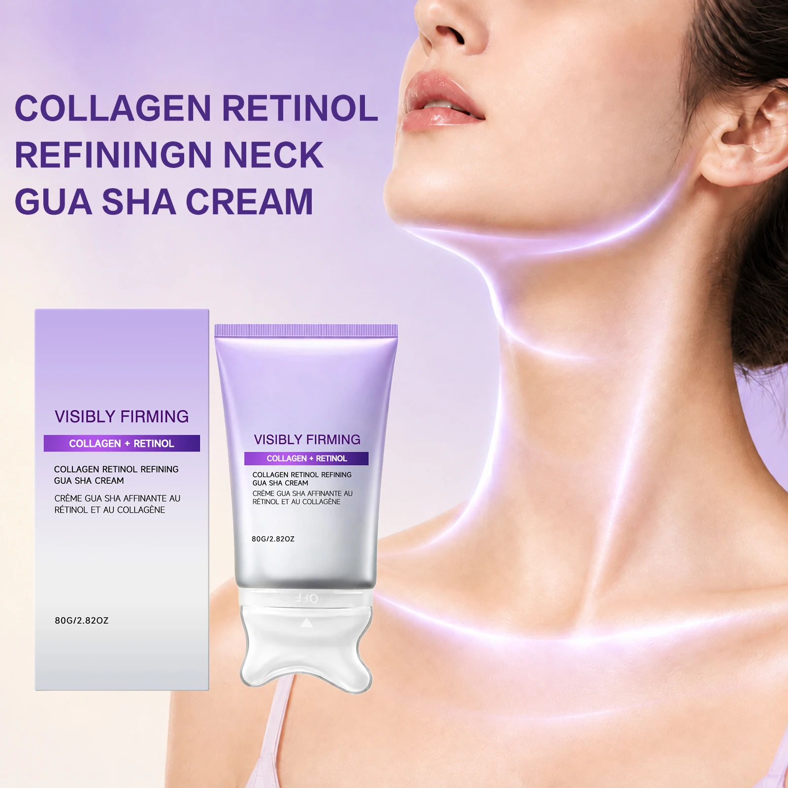 Collagen Retinol Refining Gua Sha Cream  |Lifting Face Neck Moisturizer Massager,Tighten Sagging Skin Sculpting V Shaped Contour