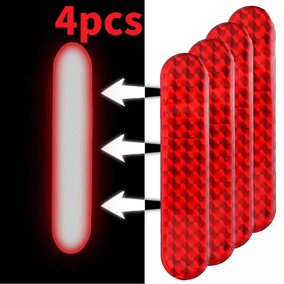 4pcs Car Reflective Sticker Car Door Stickers Decal Warning Reflective Tape Strips Red Safety Mark Auto Reflector Stickers
