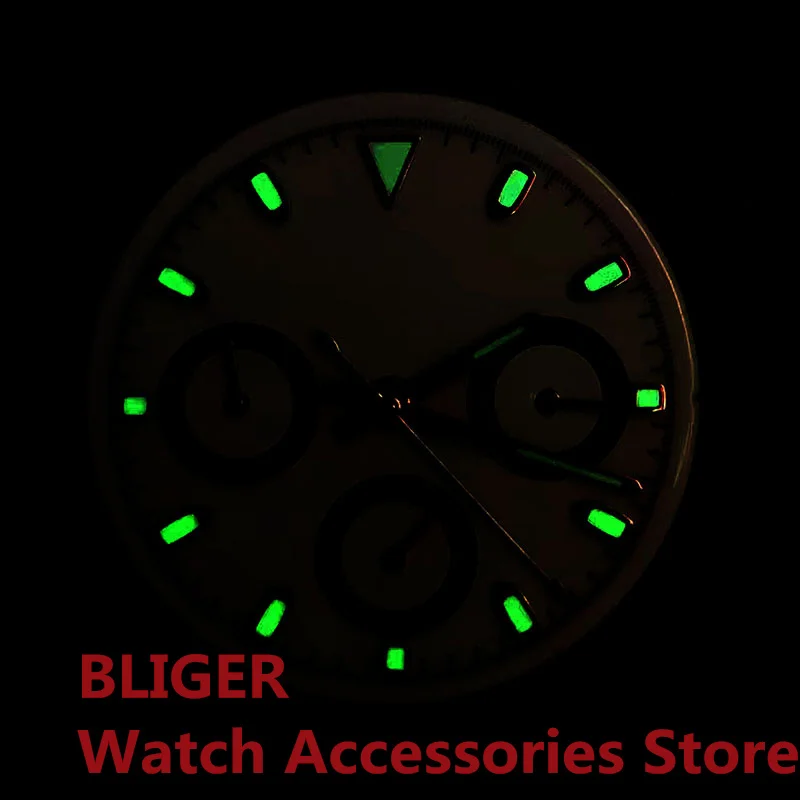 BLIGER VK63 Watch Dial Replacement Watch Accessories Chronograph For VK63 Quartz Movement Modified Luminous Panda Dial Hands