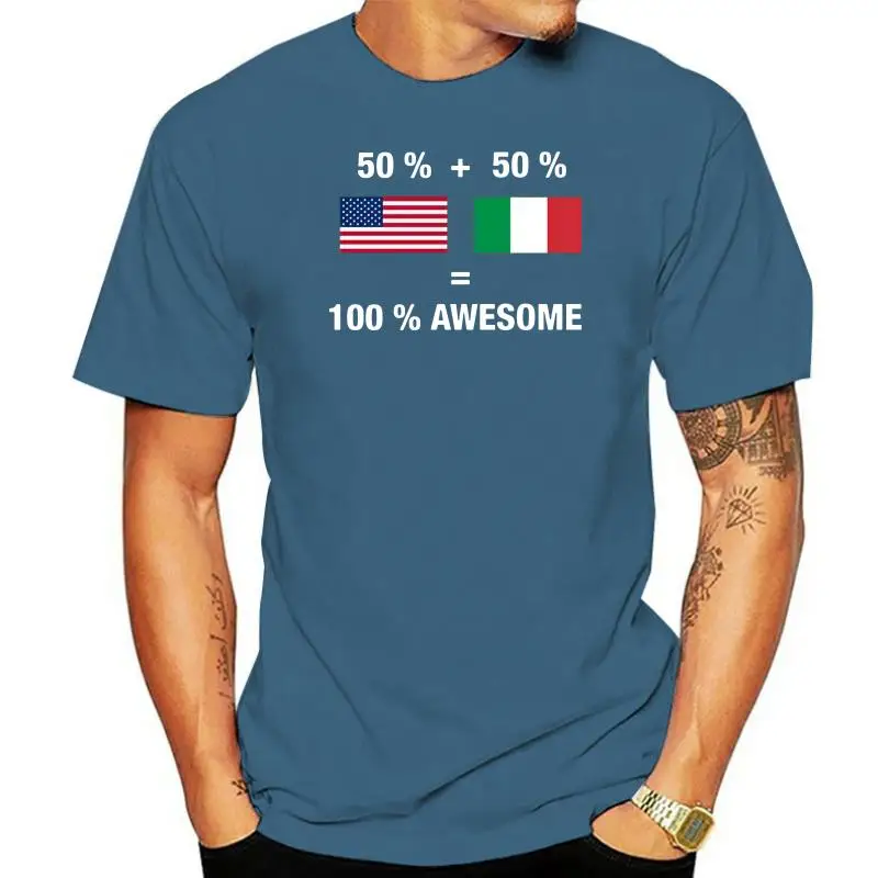 Slogan Half Italian Half American 100% Awesome Flag Italy T Shirt Army Green Men's T-Shirts 2022 Vintage