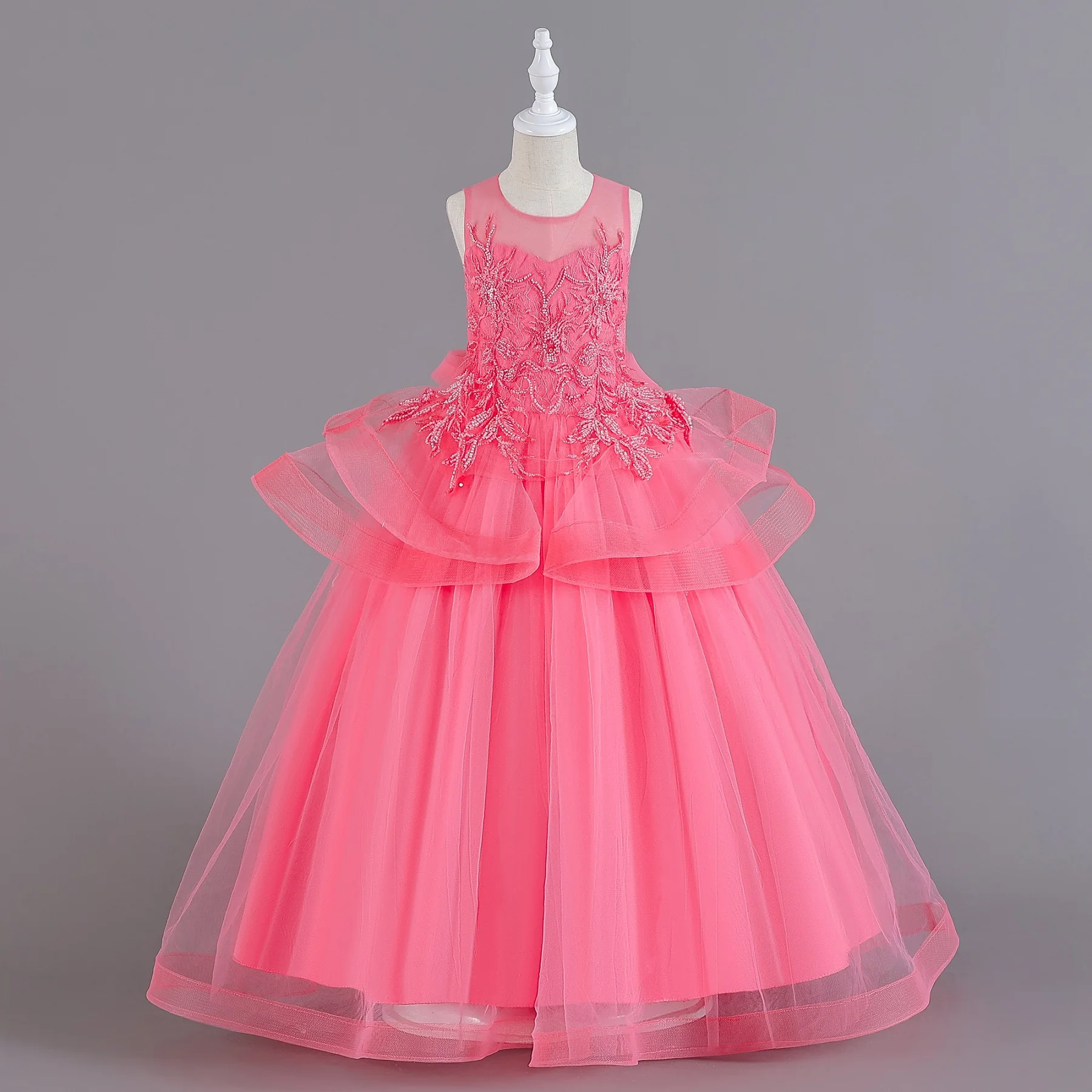 Girls Party Dresses 4 Colors 120cm-170cm Ball Gown Gauze Kids Dress Long Wedding Birthday Costume New Style Pink