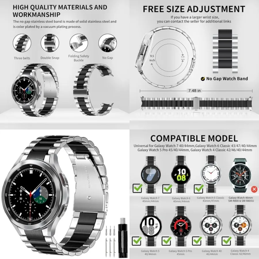 

TOLUCK No Gap Stainless Steel Band Compatible with Samsung Watch 7 6 5 4 Classic FE Pro 40mm 44mm 46mm 43mm 45mm 42mm Replaceme