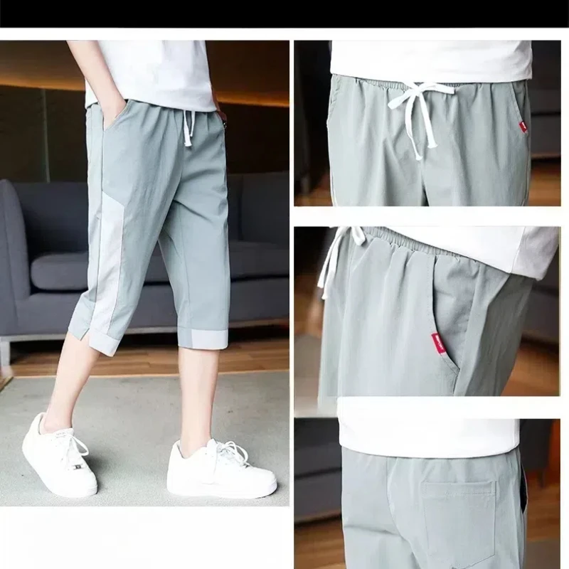 2024 Summer Elastic Capri Pants Men's Clothing Casual Thin Style Chao Pai Korean Version Shorts Men's Fashion All-match Pants