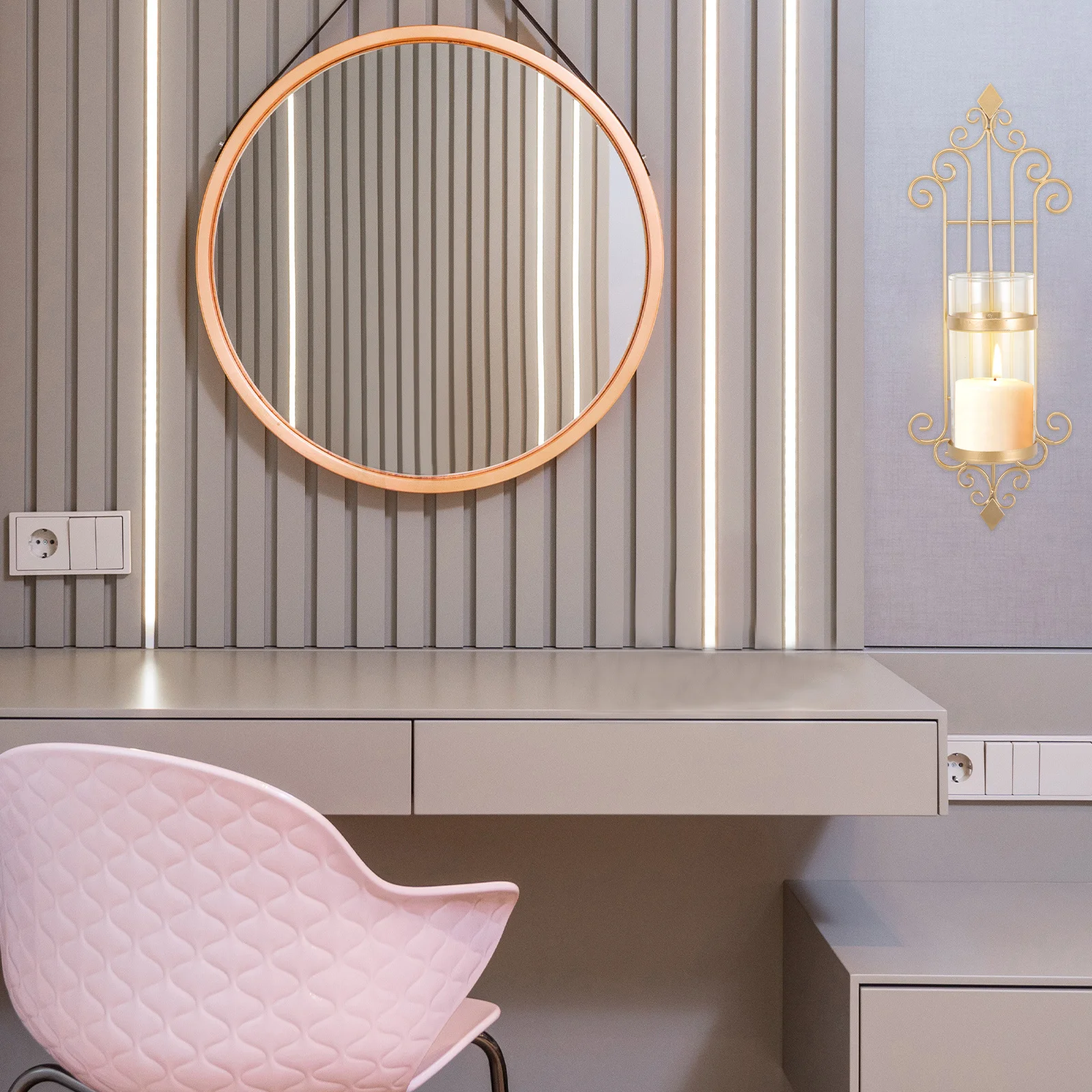 Dekorasi Dinding Rose Gold Tempat Penyimpanan Besi Tempa Seni Desain Sederhana Elegan Unik Penutup Kaca Interior Rumah Hadiah