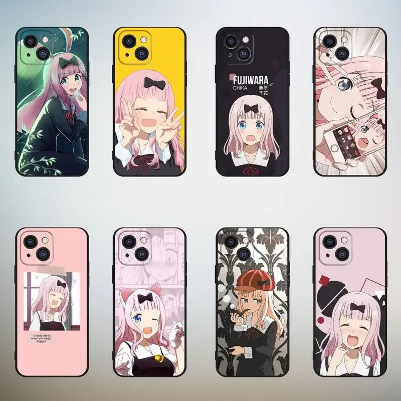 Kaguya Sama Chika Anime Phone Case For iPhone,11,12,Mini,13,14,15,PRO,XS,MAX,X,XR,6,7,8,Plus Black Shell