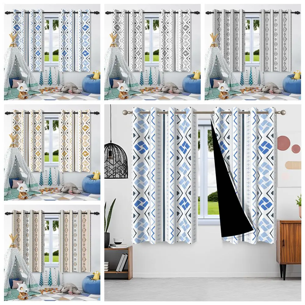 

2Pcs Simple Geometric Pattern Blackout Curtain Bedroom Living Room Cafe Hotel Window Drapes Thermal Insulated Grommet Home Decor