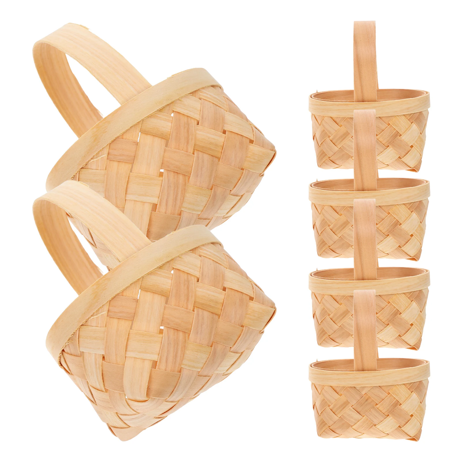 

6pcs Handcrafted Mini Wooden Baskets Storage Craft Sundries Kitchen Decorative Sturdy Small Baskets for Home Balcony Table Room