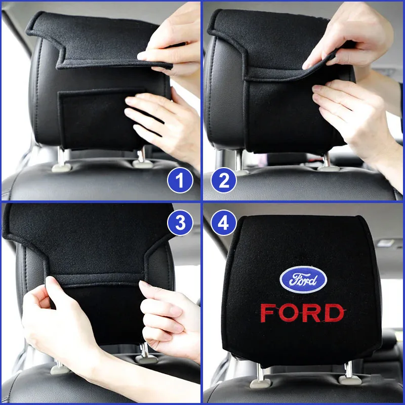 1/2PC Car Headrest Cover Auto Seat Headrest Cushion Neck Pillow Case For Ford Focus Mondeo MK1 MK2 MK4 MK3 Fiesta ST Accessories