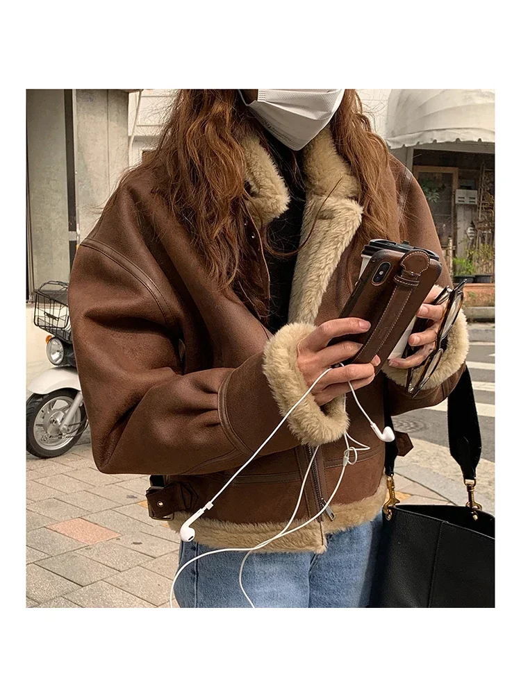 

2022 New Women Fall Winter Warm Thick Coat Women Pu Leather Coat Furry Women Artificial Street Lambswool Coat Casaco Feminino