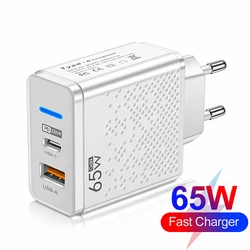 65W GaN Charger USB C PD Type C Fast Charging Wall Adapter For iPhone 15 14 Xiaomi Samsung Macbook Quick Charge3.0 Phone Charger