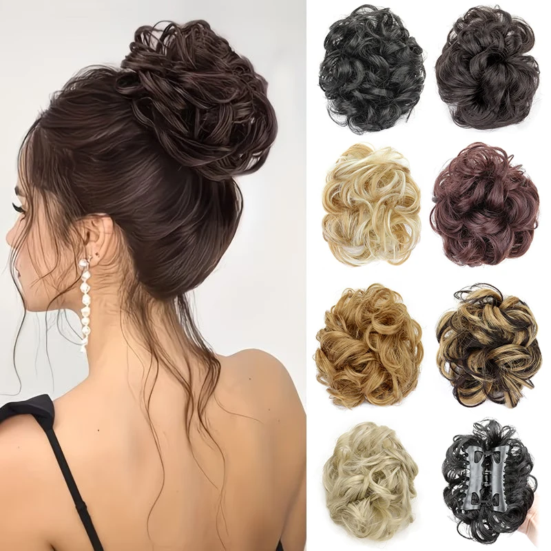 Synthetic Messy Bun Short Curly Claw Clip Elegant Chignon Scrunchie Hairpiece for Women Easy Wear Hair Accessories