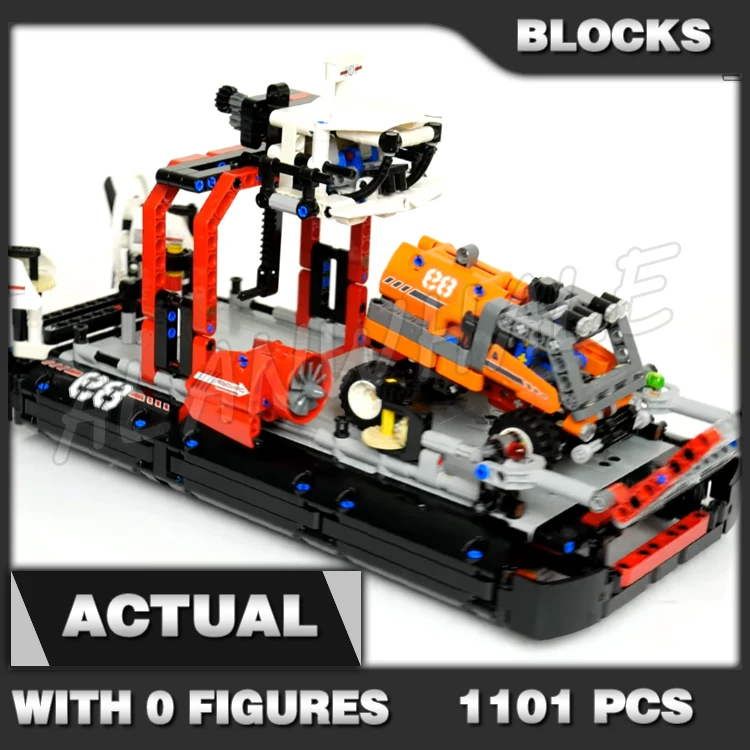 

1101pcs 2in1 Technical Hovercraft Crane Raisable Loading Platform Jet Boat 10825 Building Block toy Compatible with Model