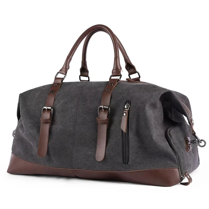 

Travel bag 40L canvas duffel bag carry-on leather overnight men's travel bag