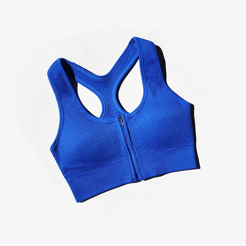 Sujetador deportivo de Top con cremallera corta para mujer, ropa deportiva para Fitness, gimnasio, correr, Push Up, Yoga, entrenamiento