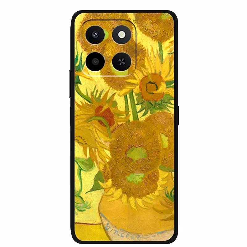 حافظة مزخرفة ثلاثية الأبعاد لهاتف Honor Play 10T 400 Smart 4G 5G غطاء خلفي على شكل زهرة الإغاثة حافظة ناعمة من السيليكون الأسود لهاتف Honor X7d 4G 5G Para