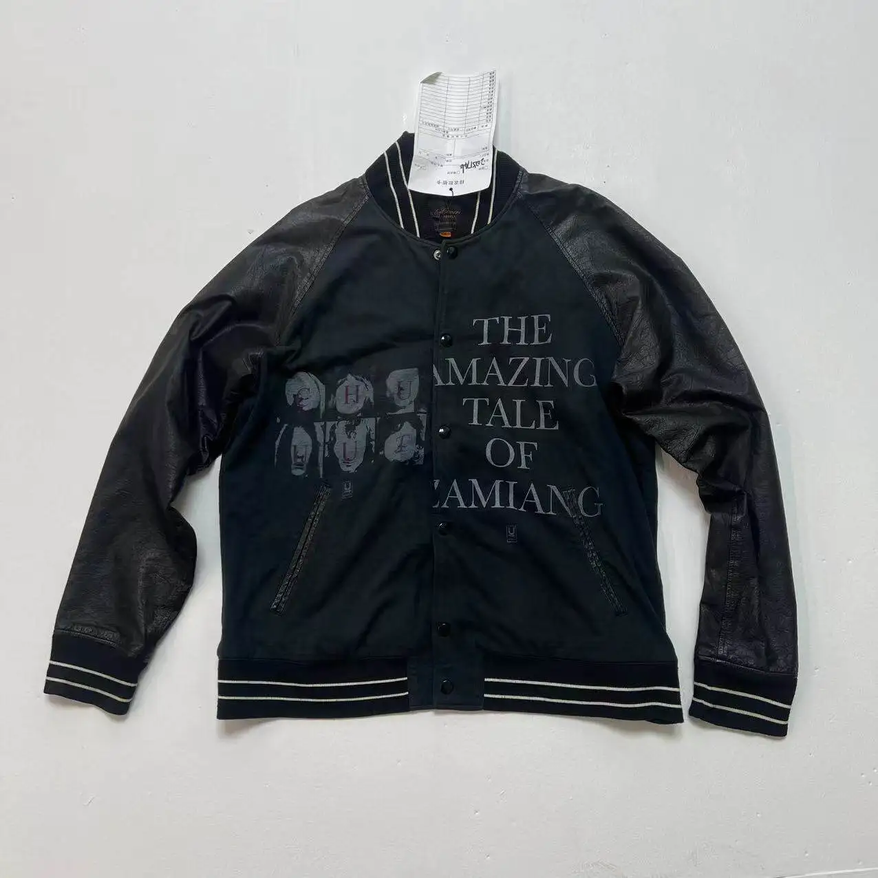

Undercover 06ss T black band cowhide leather sleeve print jacket baseball jersey archive