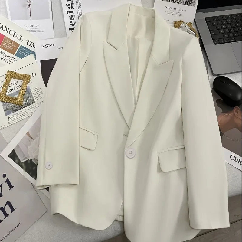 Blazers Vrouwen Temperament Harajuku Lange Mouw Koreaanse Stijl Pure Elegante Herfst Eenvoudige Kantoor Dames Basic Jassen Notched Ontwerp
