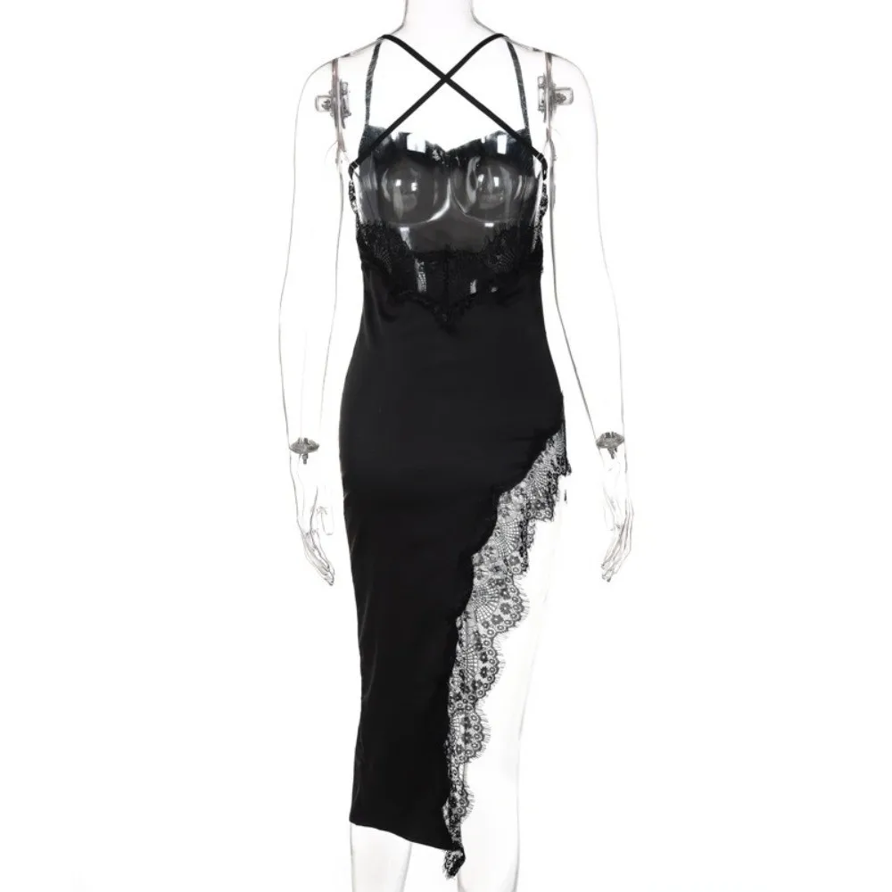 Comfortable Split Women Nightgown Beauty-back V Neck Satin Silk Nightdress Sleeveless Irregular Female Sleepwear Lady