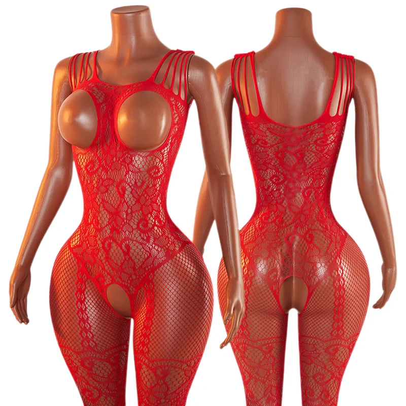 

Women Plus Size Hollow Out Halter Fishnet Semi Perspective Bodysuit Open Crotch Chest Sexy Erotic Teddy Erotic Lingerie Costumes