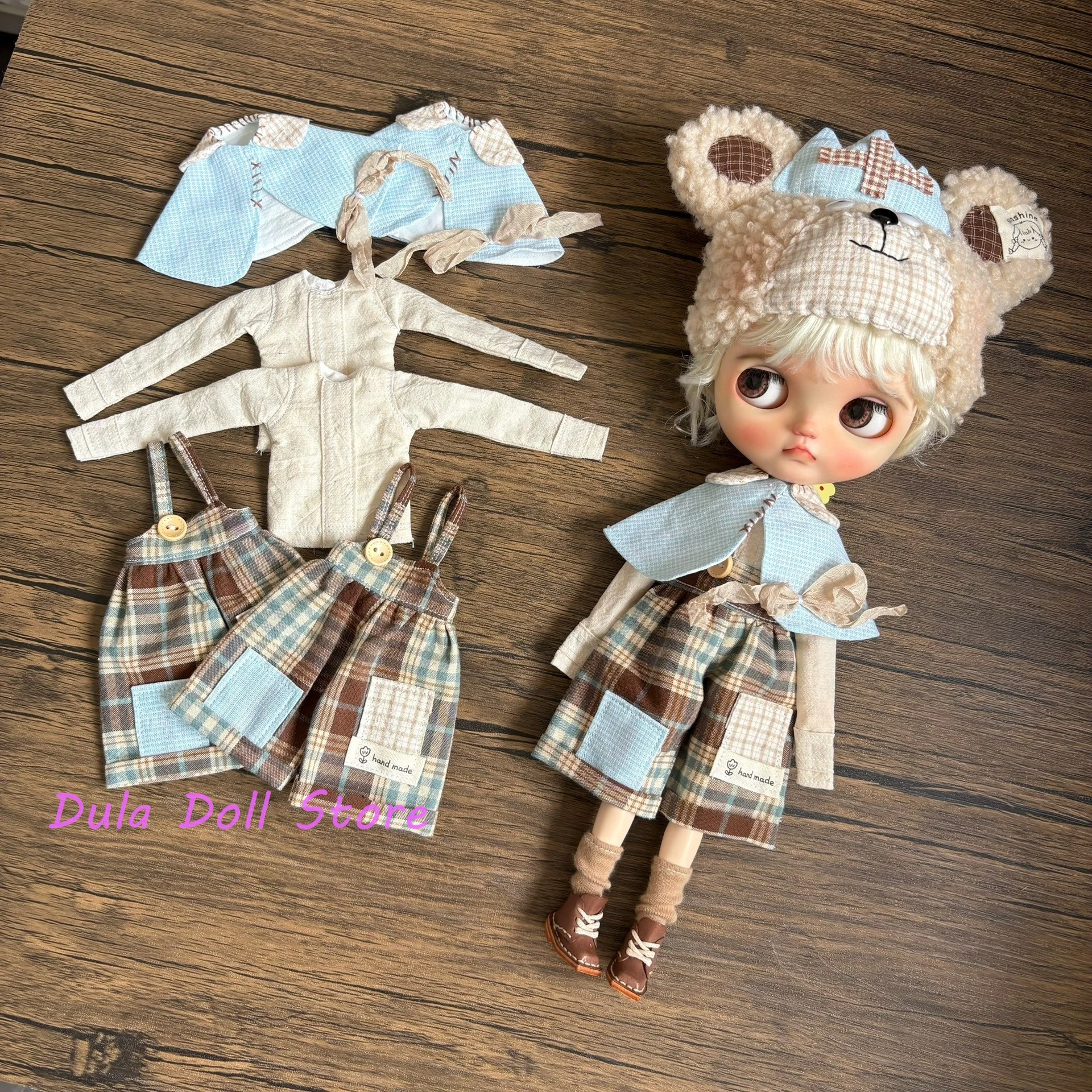 

Dula Doll Clothes and dress Smiling Bear Hat Overalls Cape Set Blythe ob24 ob22 ICY JerryB 1/6 Bjd Doll Accessories