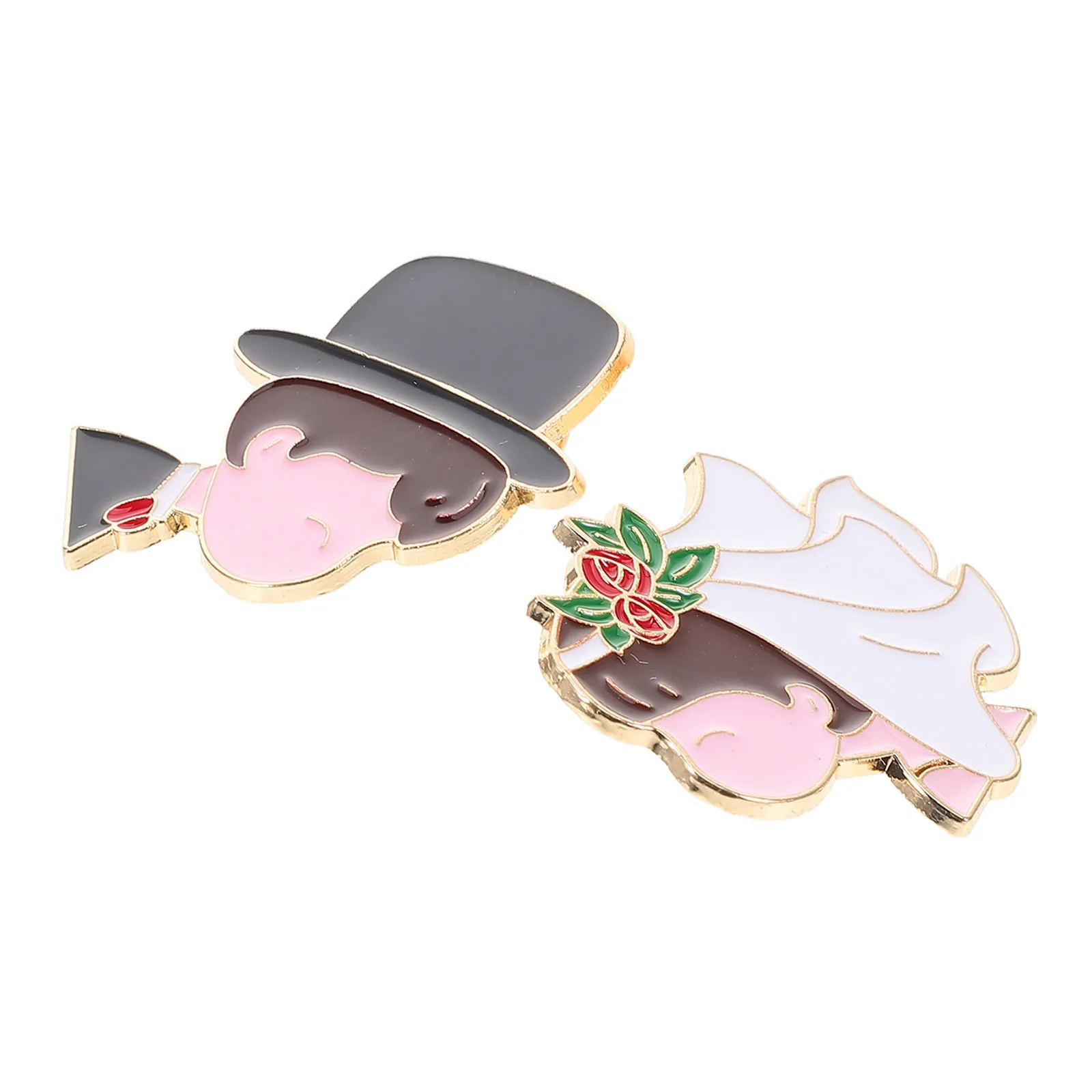 

2Pcs Wedding Lapel Pin Bride Groom Brooch Cute Cartoon Couple Badge Festive Bridal Shower Button Pin Couples Lapel Pins