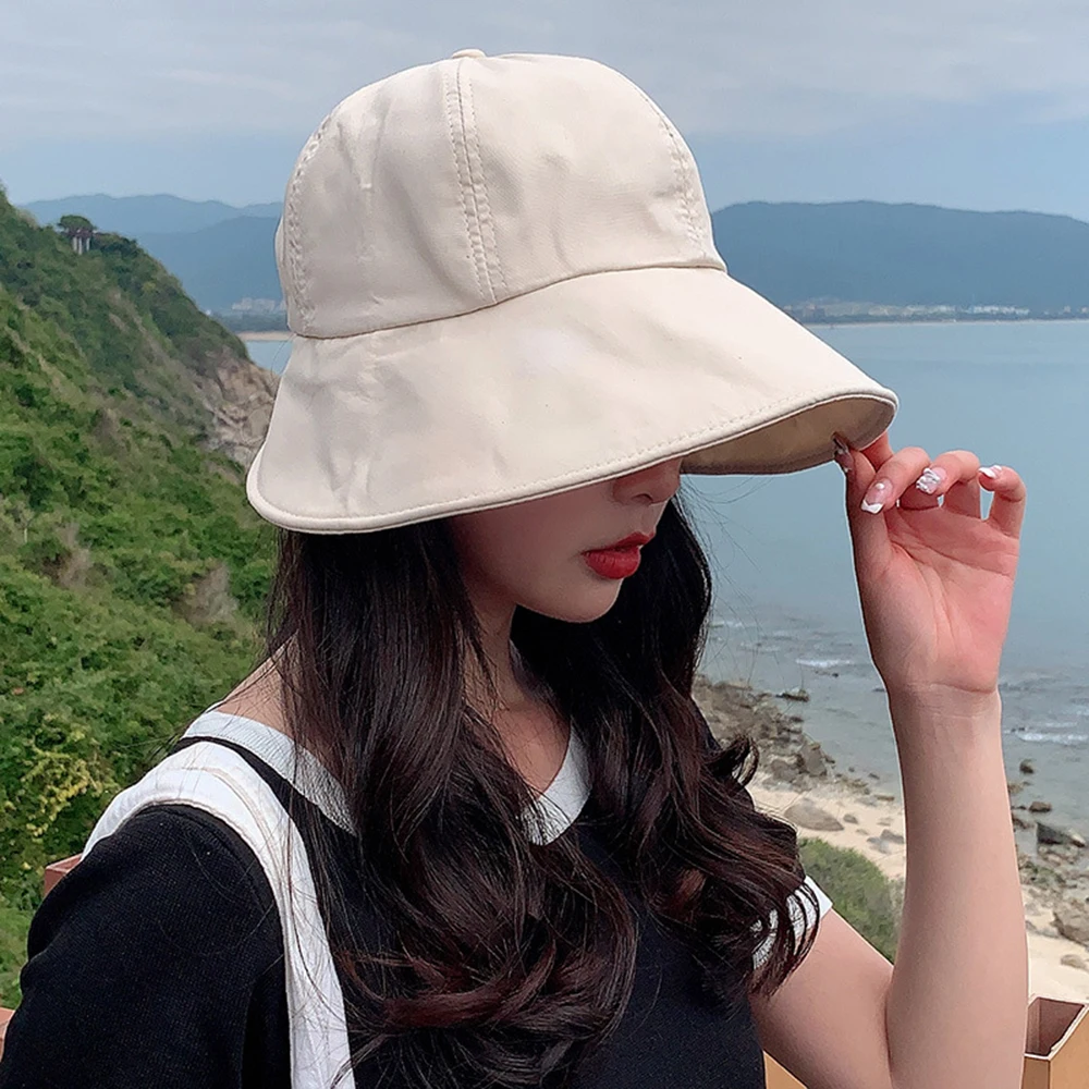 

Summer Wide Brim Sunhat Foldable Outdoor Beach Adjustable Bucket Hat Women Sun Hats UV Protection Visors Fisherman Ponytail Caps