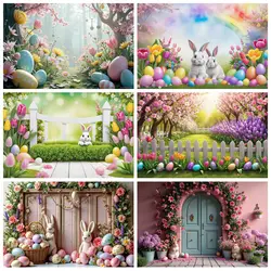 MOON.QG Spring Happy Easter Photography Background Forest Rabbit Eggs Photozone Backdrop Children Studio Photobooth Props