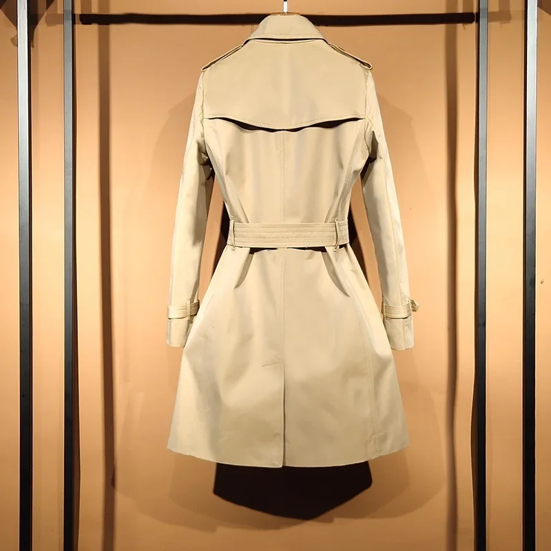 Women's Mid-Length Trench Coat Spring Autumn New  Waist-Cinching Faionable Outerwear Commute Double Breasted Women Top