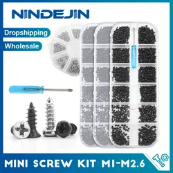 NINDEJIN – Kit de Micro vis Phillips M1 M1.2 M1.4 M1.7 M2 en acier au carbone, petites vis taraudeuses électroniques pour lunettes téléphone montre