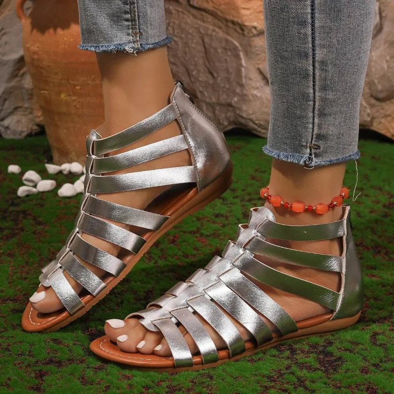 

Womens Ankle Cool Boots Summer Roman Sandals Outdoor Non Slip Flat Sandal Breathable Hollow Out Casual Sandals Gladiator Sandals