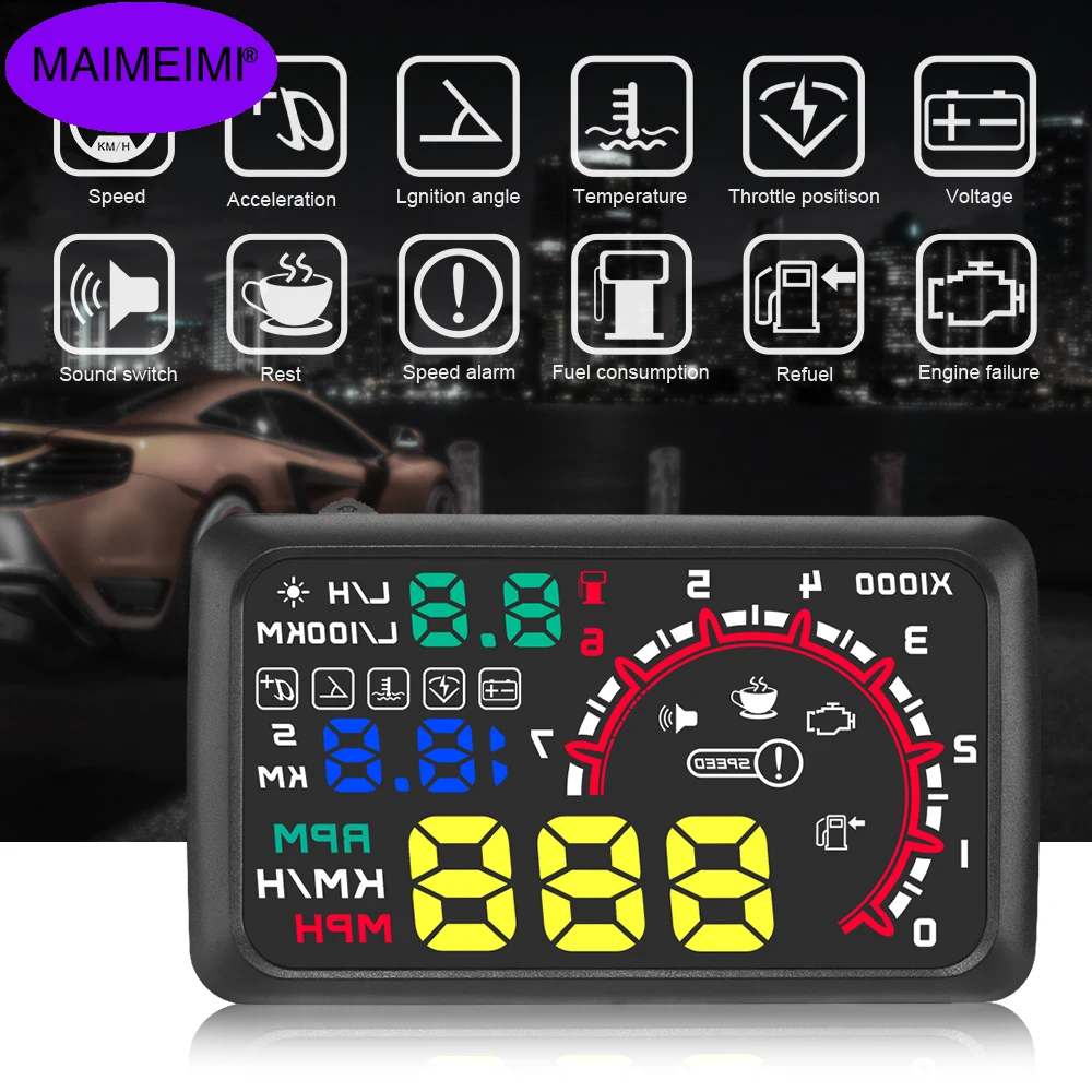 

W02 Car Speed Projector Speedometer KMH MPH Head-up Display Car Windshield Projector With Over-speed Alarm Fuel Consumption