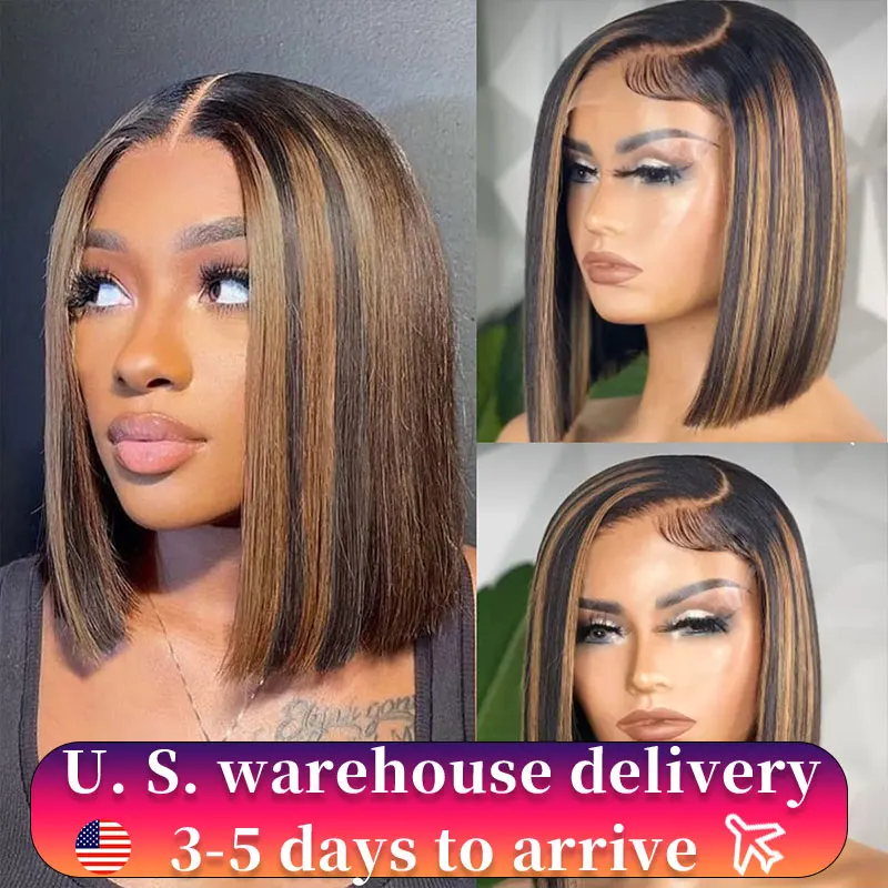 Transparent Glueless Wig Human Hair Ombre Highlight Bob Wig Human Hair For Women 13x4 Straight Lace Closure Wigs Human Hair