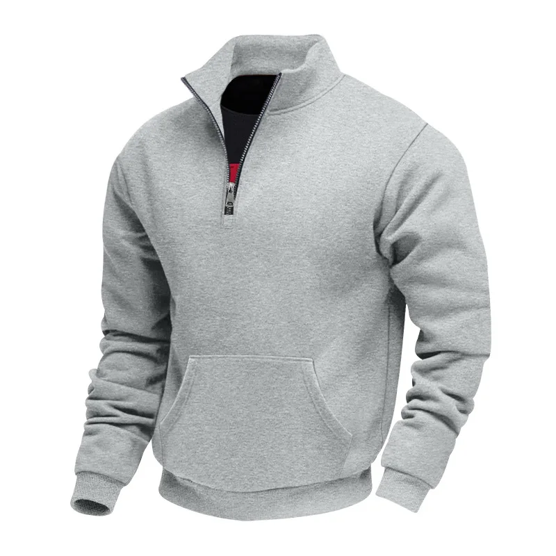Grenzübergreifender Herbst- und Winter-Samt-Pullover für Herren, locker geschnitten, im Retro-Stil, lässig, mit Stehkragen, halbem Reißverschluss und Taschen für Pendler. – Detail 33