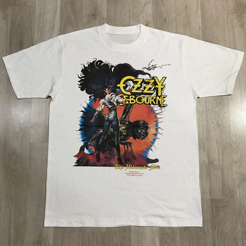

2025 OzzyOsbourne Oz Heavy Metal Rock Band Short Sleeve American Retro Vtg High Street Cotton T-shirt High Quality Ins