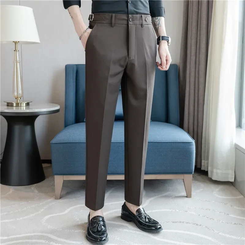 2024 Men Business Casual Suit Pants Fashion Versatile Trendy High Street Straight Tube Elastic Waist Western Pants Hombre Pants