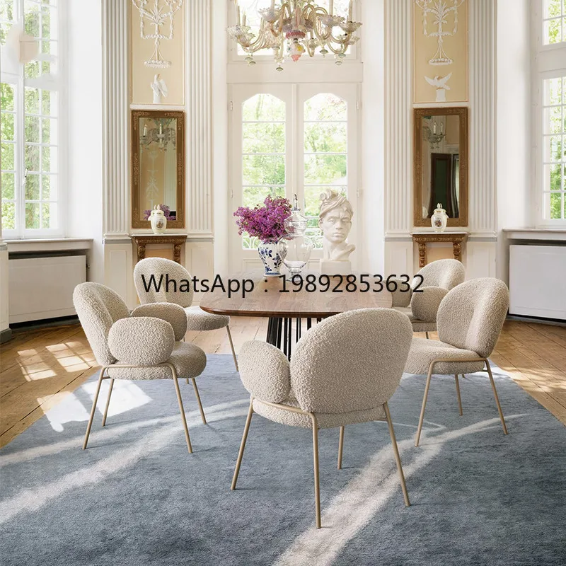 LYY Fresh Pastoral Style Minimalist Dining Chair Light Luxury White Lamb Wool Simple Modern Restaurant Home Leisure Chair
