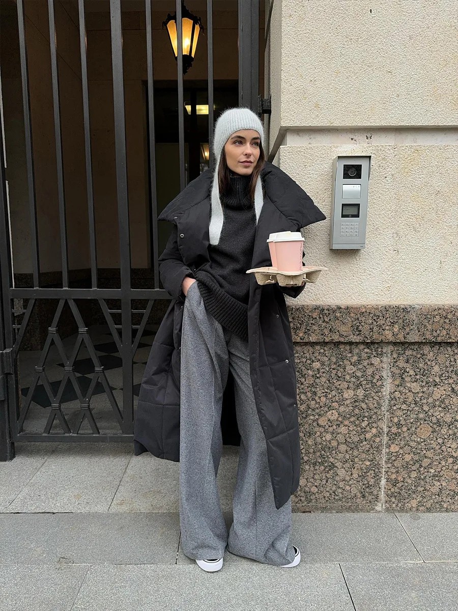 المرأة عارضة الدافئة يندبروف القطن معاطف طويلة سترة قطن الخريف الشتاء أزياء الشارع نمط العصرية أسفل السترات #3