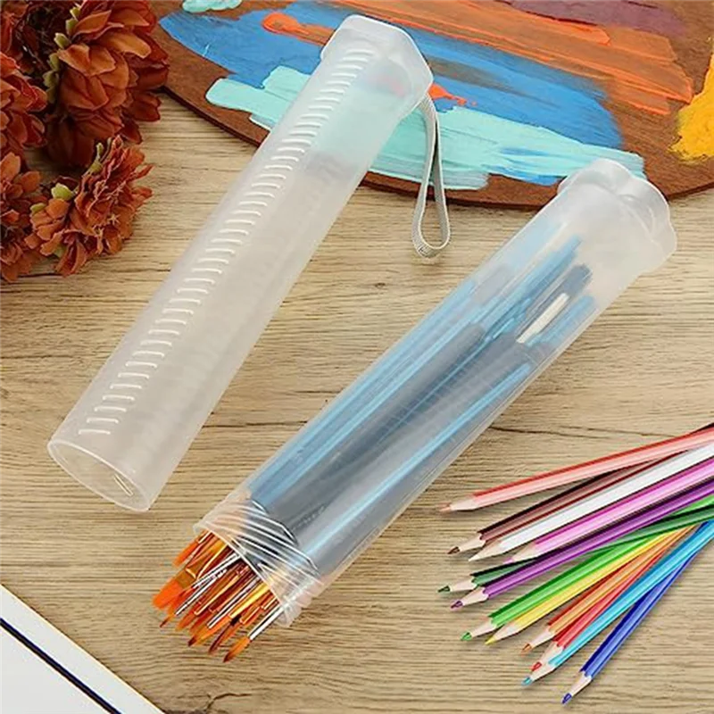 Lot de 4 étuis à pinceaux en plastique, extensible, transparent, long tube porte-pinceau, conteneur de rangement pour crayons