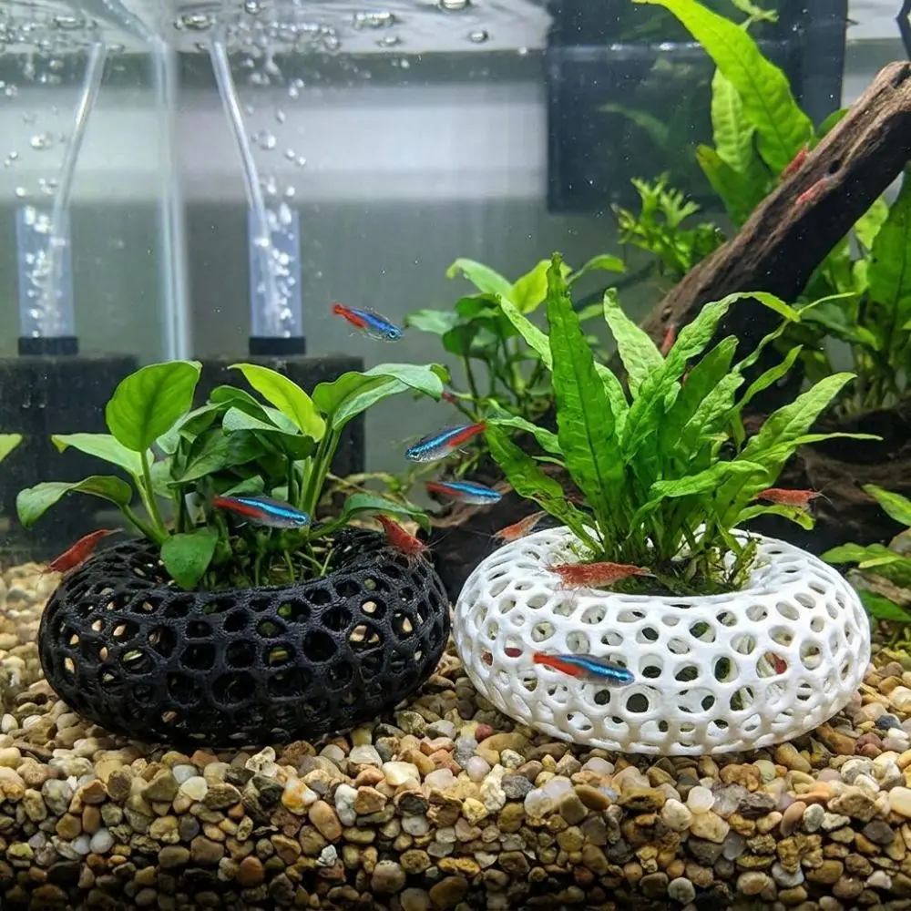 3D Printed Fish Shrimp Hiding Cave Wide-View Porous Structure Aquarium Fish Shelter Plant Anchoring Moss Ball Holder