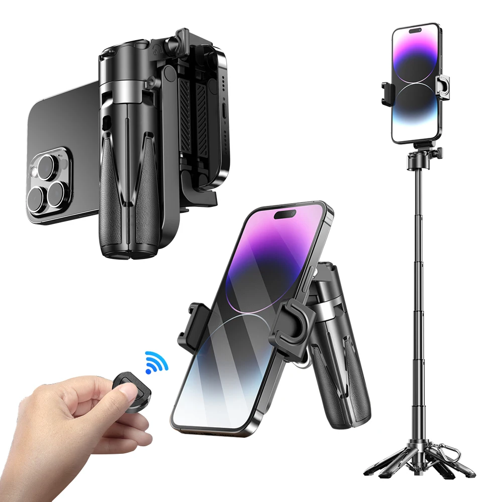 Mini tripé 3 em 1 para iPhone com controle remoto Suporte de viagem leve para vídeo selfie com telefone Android de 4 a 7 polegadas