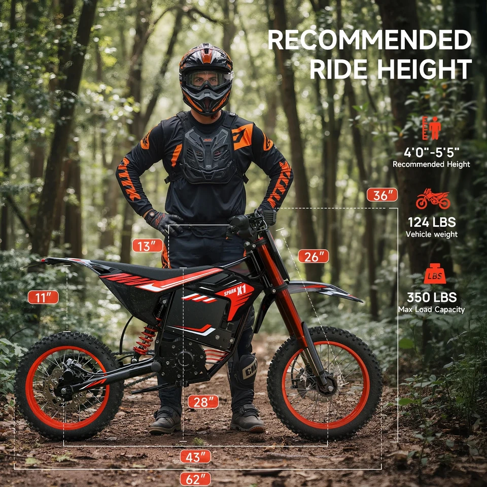 QRONGE X1 Spark Electric Dirt Bike 4500W Peak&Up to 60 Miles 50MPH 60V 28.8Ah Battery E-Bike 14/12" Fat Tire Electric Motorcycle + 1 Year Warranty image 10