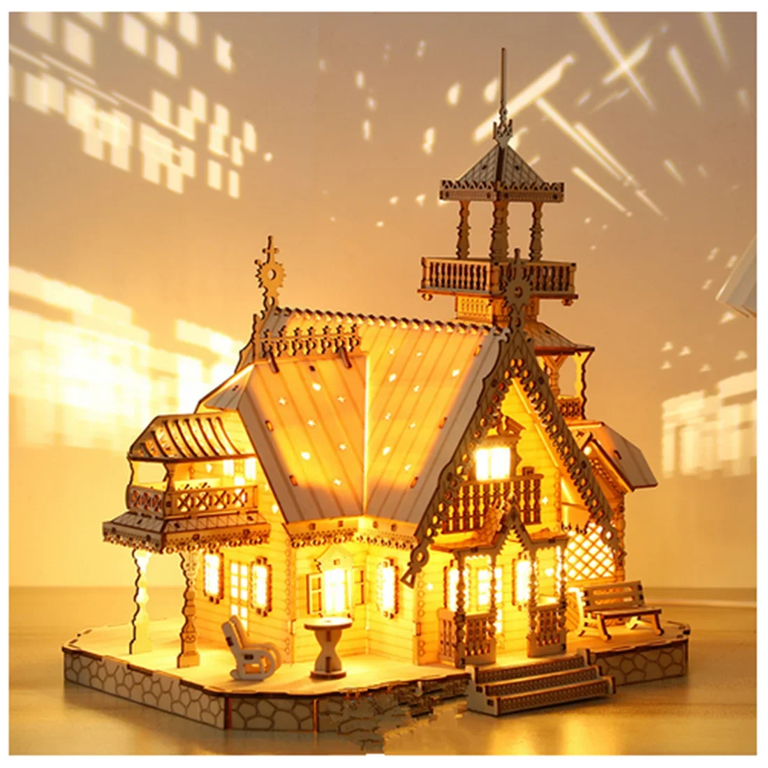 3D Houten Puzzel Huismodellen Villa Huis Koninklijk Kasteel met Licht DIY Montage Speelgoed voor Kinderen Volwassenen Model Kits